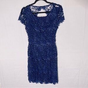 Lulu’s Navy Blue Lace Overlay Low Back Mini Dress L